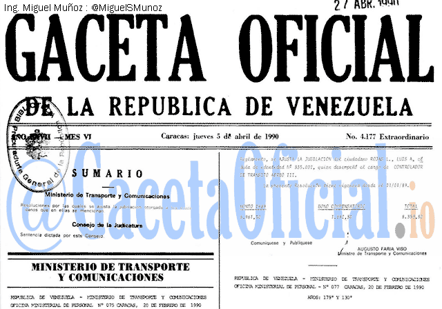 Gaceta Oficial 4177 del 5 Abril 1990