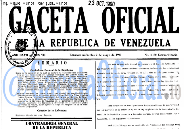 Gaceta Oficial 4180 del 2 Mayo 1990
