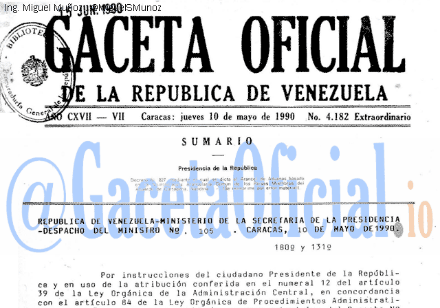 Gaceta Oficial 4182 del 10 Mayo 1990