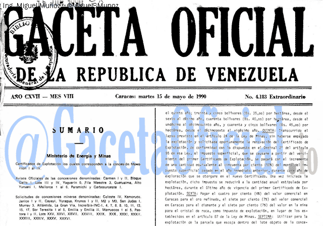Gaceta Oficial 4183 del 15 Mayo 1990