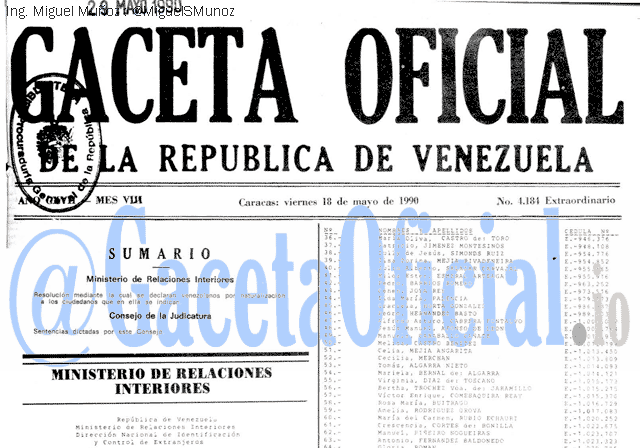 Gaceta Oficial 4184 del 18 Mayo 1990