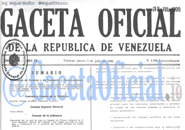 Gaceta Oficial 4190 del 5 Julio 1990