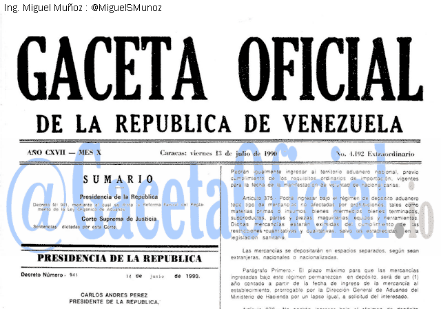 Gaceta Oficial 4192 del 13 Julio 1990