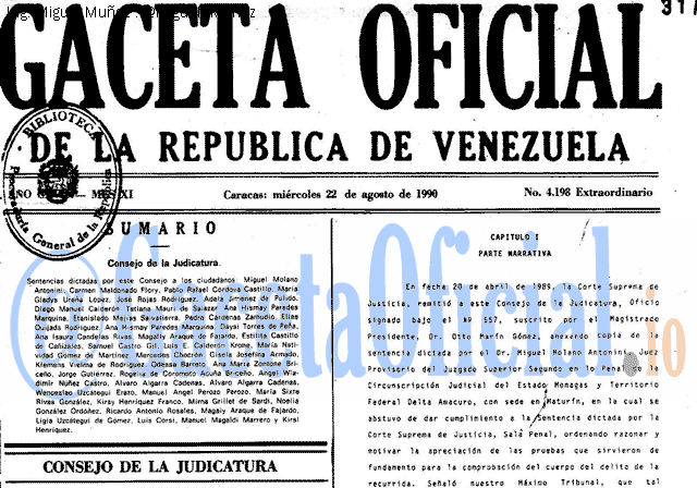 Gaceta Oficial 4198 del 22 Agosto 1990