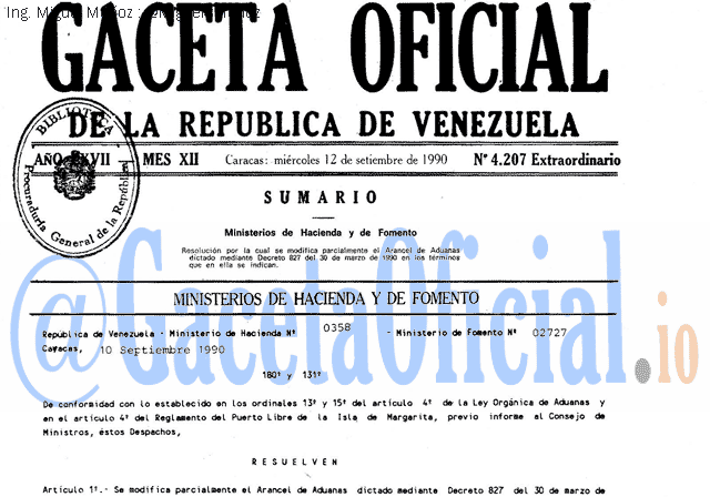 Gaceta Oficial 4207 del 12 Septiembre 1990