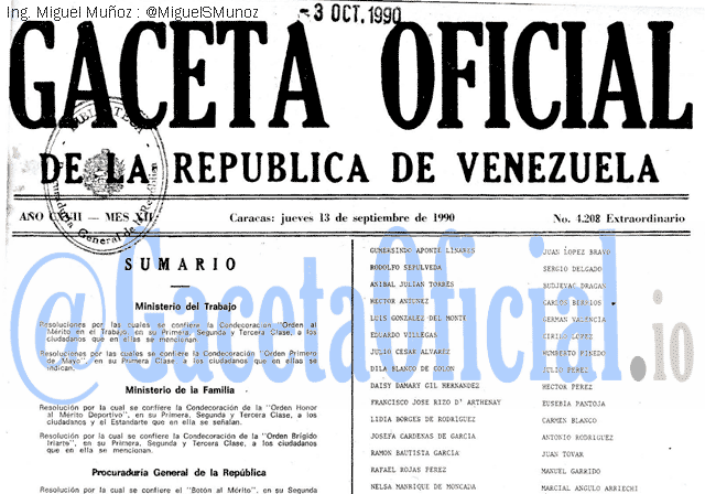 Gaceta Oficial 4208 del 13 Septiembre 1990