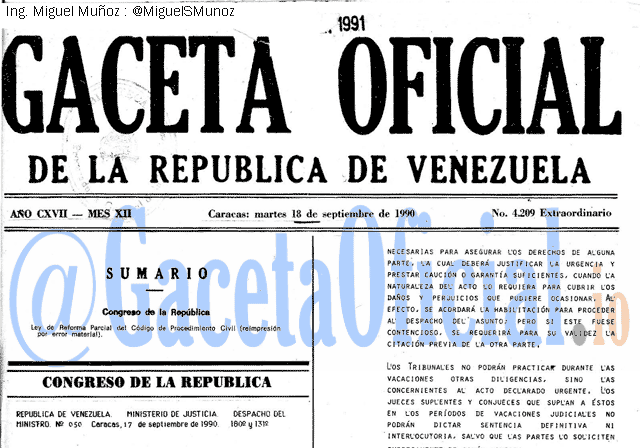 Gaceta Oficial 4209 del 18 Septiembre 1990