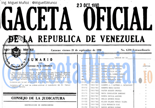 Gaceta Oficial 4210 del 21 Septiembre 1990