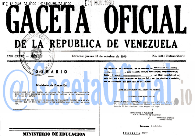 Gaceta Oficial 4211 del 18 Octubre 1990