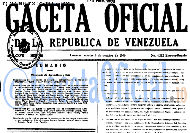 Gaceta Oficial 4212 del 9 Octubre 1990