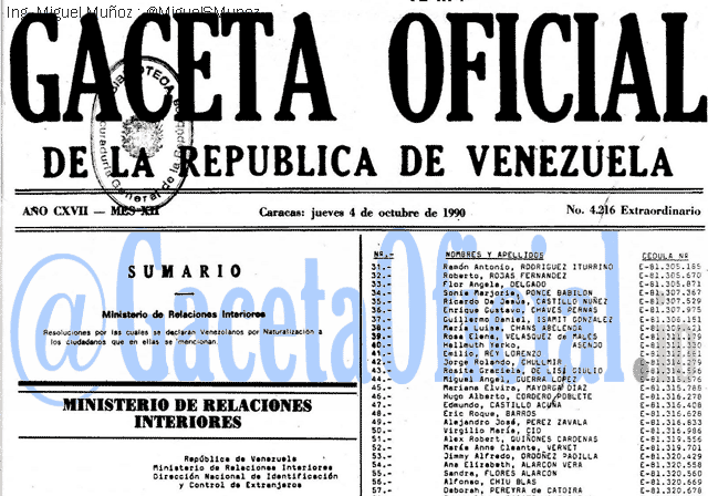 Gaceta Oficial 4216 del 4 Octubre 1990