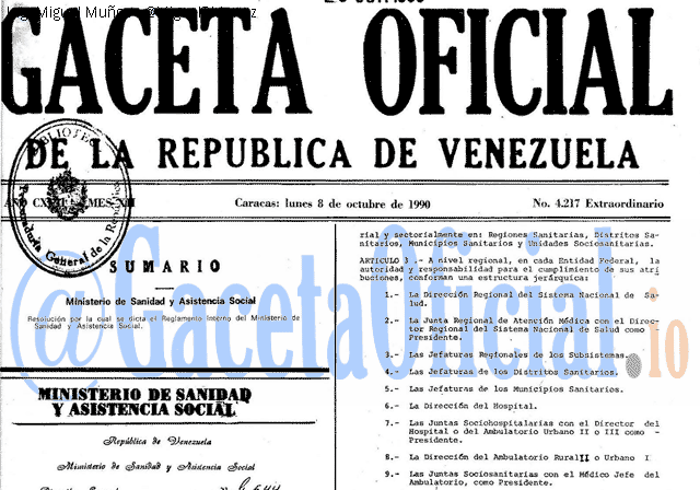 Gaceta Oficial 4217 del 8 Octubre 1990