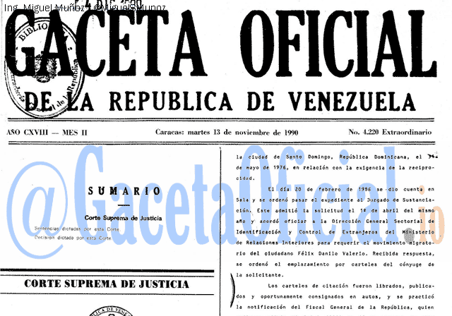 Gaceta Oficial 4220 del 13 Noviembre 1990