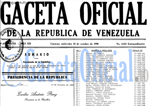 Gaceta Oficial 4223 del 10 Octubre 1990