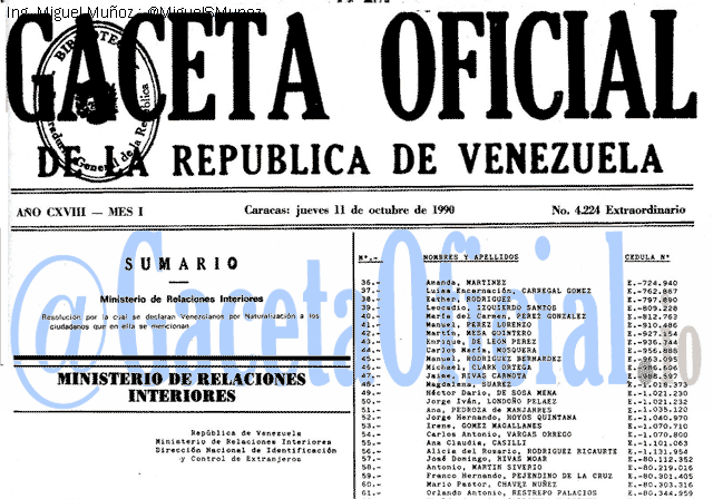 Gaceta Oficial 4224 del 11 Octubre 1990