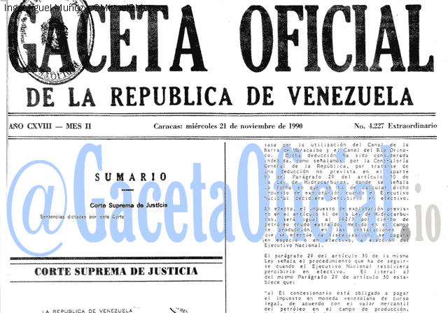 Gaceta Oficial 4227 del 21 Noviembre 1990