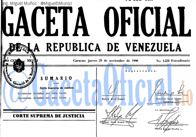 Gaceta Oficial 4228 del 29 Noviembre 1990