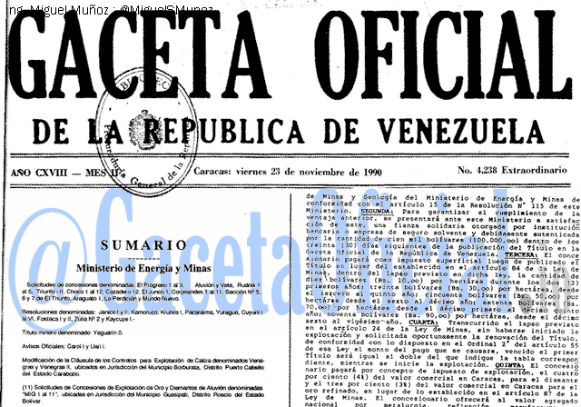 Gaceta Oficial 4238 del 23 Noviembre 1990
