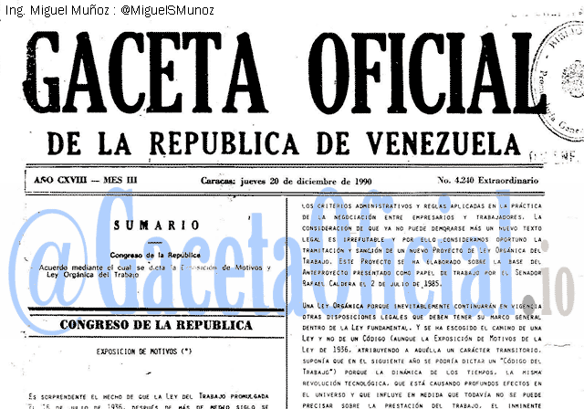 Gaceta Oficial 4240 del 20 Diciembre 1990
