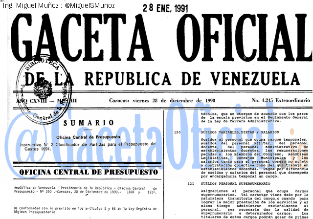 Gaceta Oficial 4245 del 28 Diciembre 1990