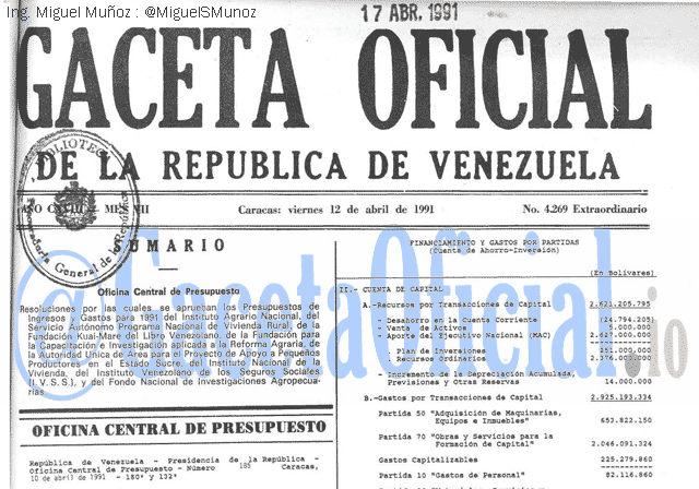 Gaceta Oficial 4269 del 12 Abril 1991
