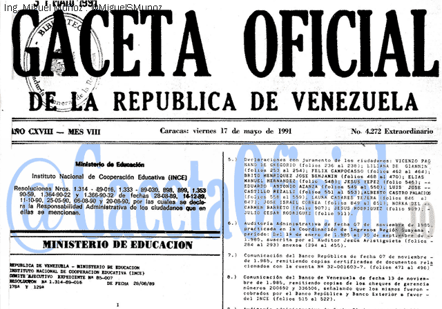 Gaceta Oficial 4272 del 17 Mayo 1991