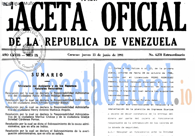 Gaceta Oficial 4278 del 13 Junio 1991