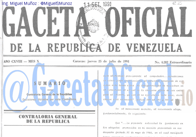 Gaceta Oficial 4282 del 25 Julio 1991