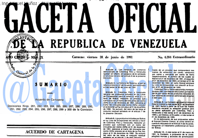Gaceta Oficial 4284 del 28 Junio 1991