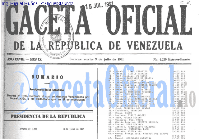 Gaceta Oficial 4289 del 9 Julio 1991