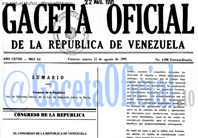 Gaceta Oficial 4300 del 13 Agosto 1991