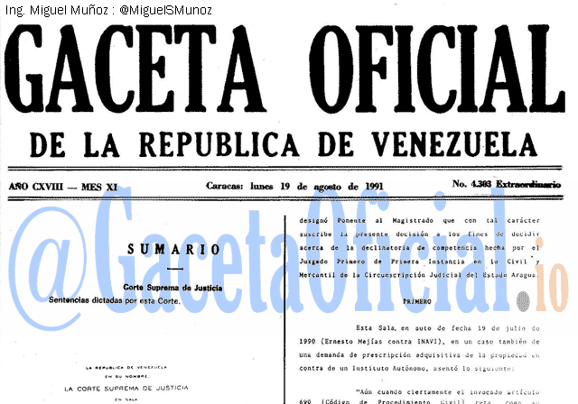 Gaceta Oficial 4303 del 19 Agosto 1991
