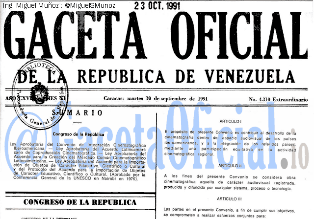 Gaceta Oficial 4310 del 10 Septiembre 1991