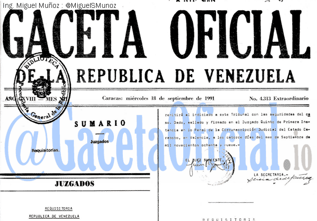 Gaceta Oficial 4313 del 18 Septiembre 1991