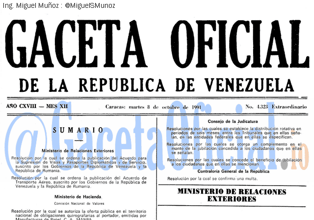 Gaceta Oficial 4323 del 8 Octubre 1991