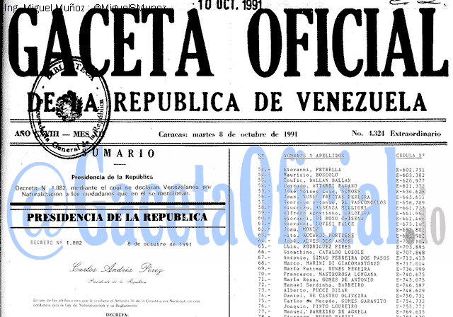 Gaceta Oficial 4324 del 8 Octubre 1991