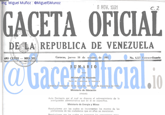 Gaceta Oficial 4327 del 10 Octubre 1991