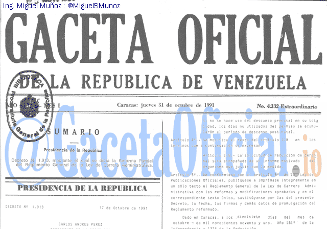 Gaceta Oficial 4332 del 31 Octubre 1991