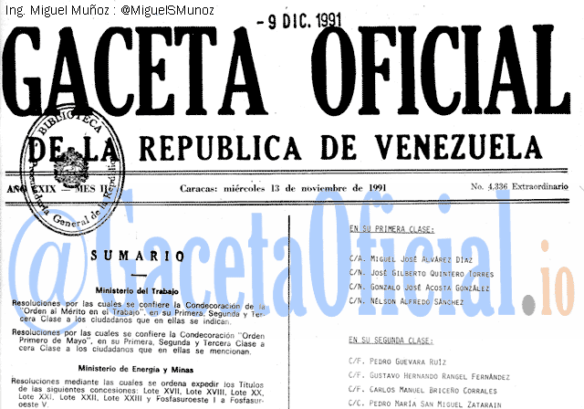 Gaceta Oficial 4336 del 13 Noviembre 1991