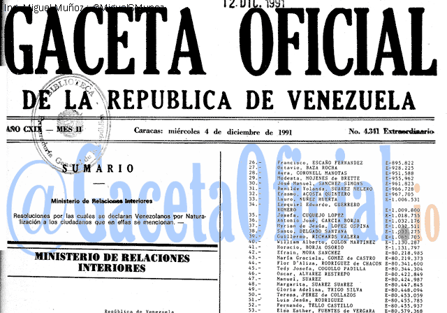Gaceta Oficial 4341 del 4 Diciembre 1991