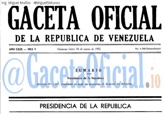 Gaceta Oficial 4396 del 16 Marzo 1992