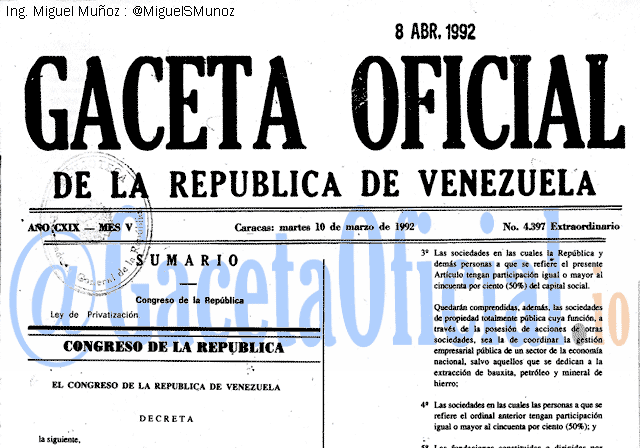Gaceta Oficial 4397 del 10 Marzo 1992