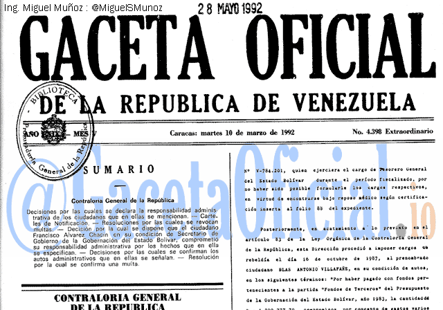 Gaceta Oficial 4398 del 10 Marzo 1992
