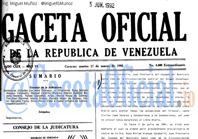 Gaceta Oficial 4400 del 17 Marzo 1992