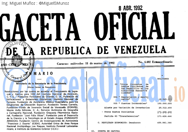 Gaceta Oficial 4402 del 18 Marzo 1992