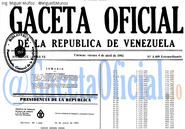 Gaceta Oficial 4409 del 4 Abril 1992