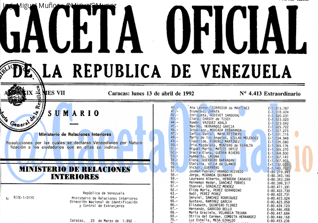 Gaceta Oficial 4413 del 13 Abril 1992