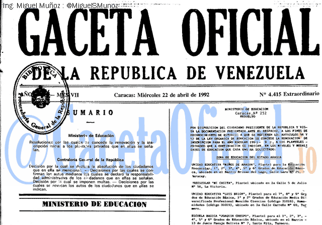 Gaceta Oficial 4415 del 22 Abril 1992