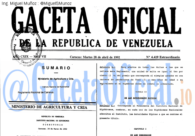 Gaceta Oficial 4419 del 28 Abril 1992