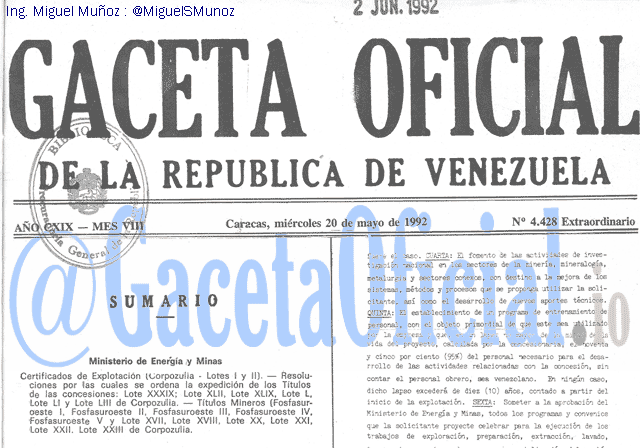 Gaceta Oficial 4428 del 20 Mayo 1992